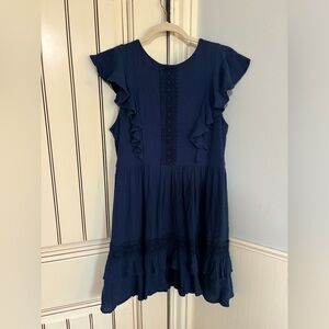 Navy Altar’d State Flutter Sleeve Linen Dress